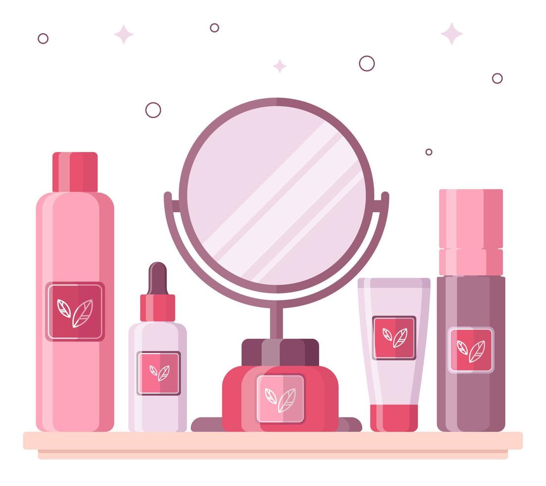 Skin care cosmetics background. Flat design. vector