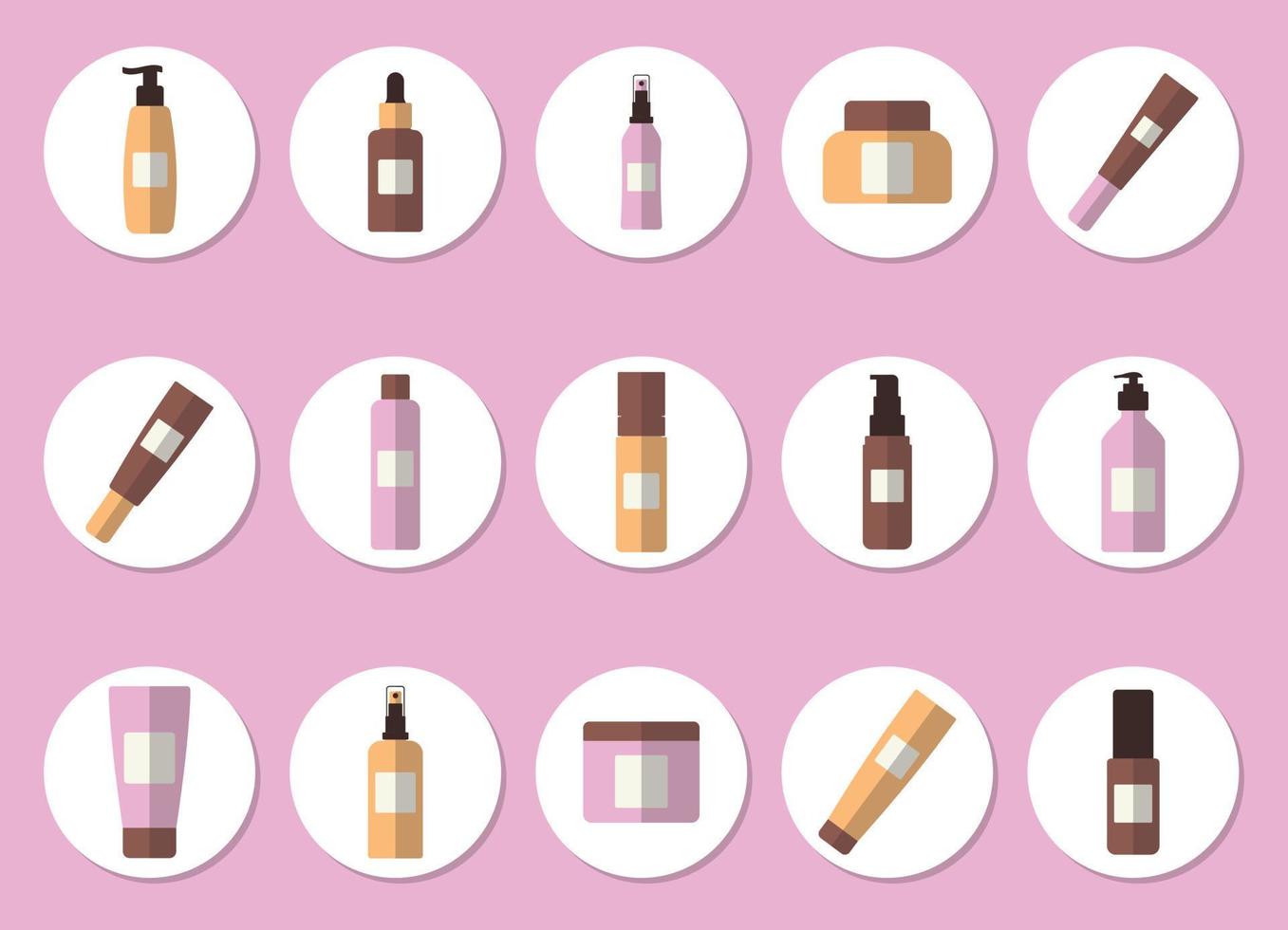 conjunto de iconos de cosméticos. embotelladoras y tubos. diseño plano. vector