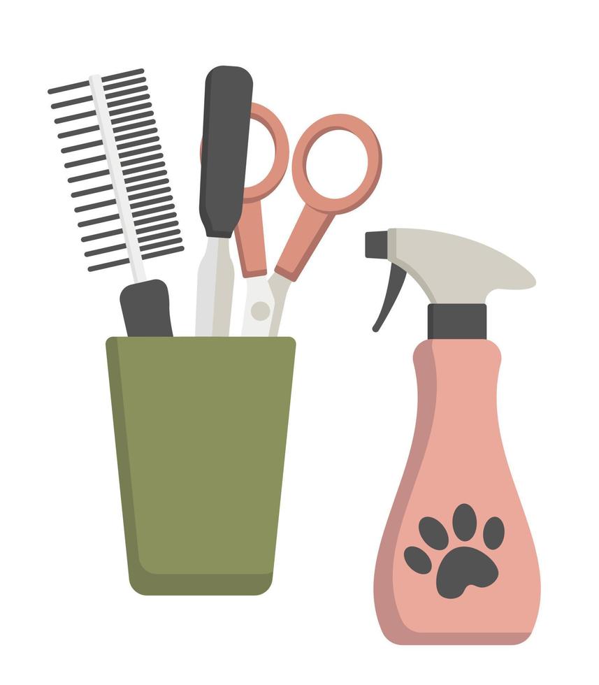 Pet care concept. Pet grooming tools set. Flat design. vector