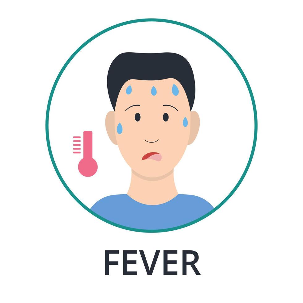 hombre con fiebre. gripe, coronavirus. Información sobre los síntomas de la viruela del simio. estilo plano, ilustración vectorial. vector