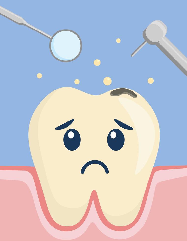 diente de caries triste. problema dental tratamiento de dientes dolor de muelas cuidado bucal. vector