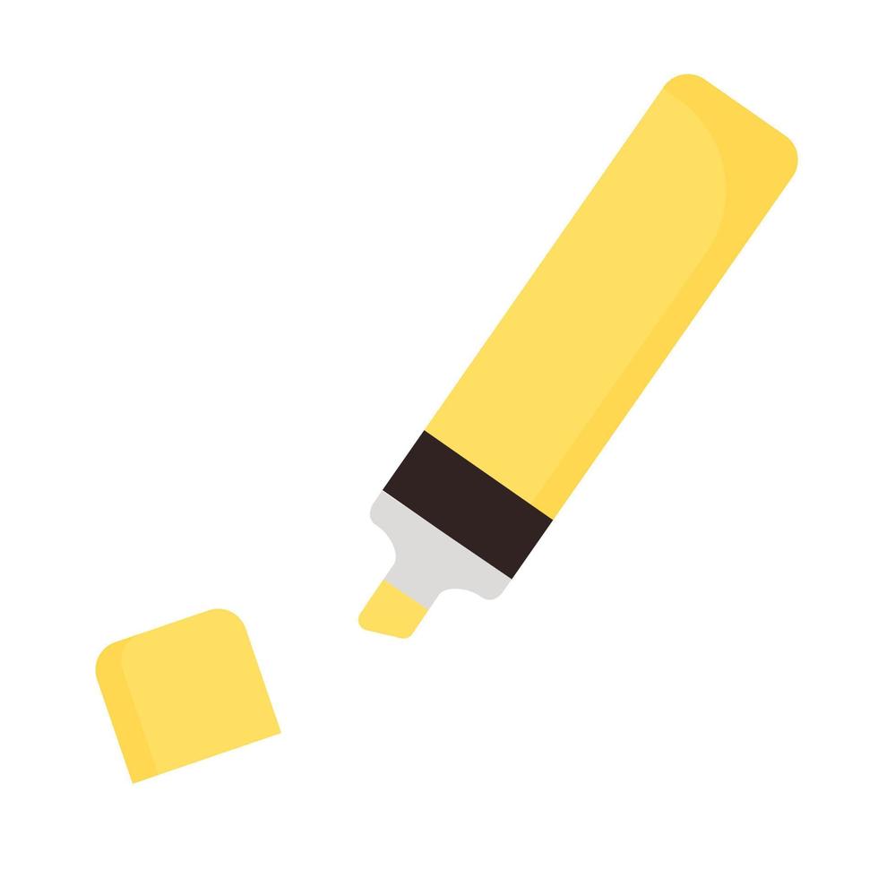 Highlighter on white background. School supplies. Flat design. vector