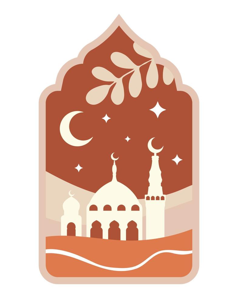Islamic background in arabic arch frame. Boho style. vector
