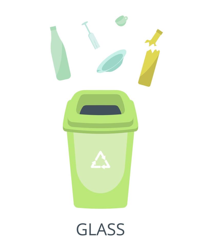 Glass sorting concept. Container with glass garbage vector