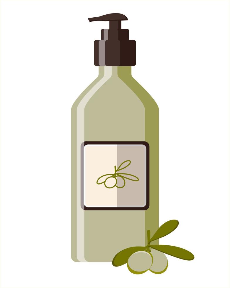 Olive oil shower gel. Flat design. vector