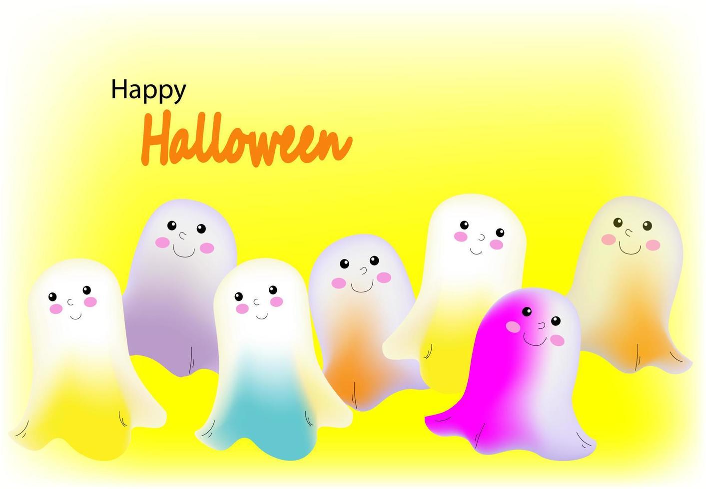 Set of 3d kawaii cute funny happy ghosts, vector