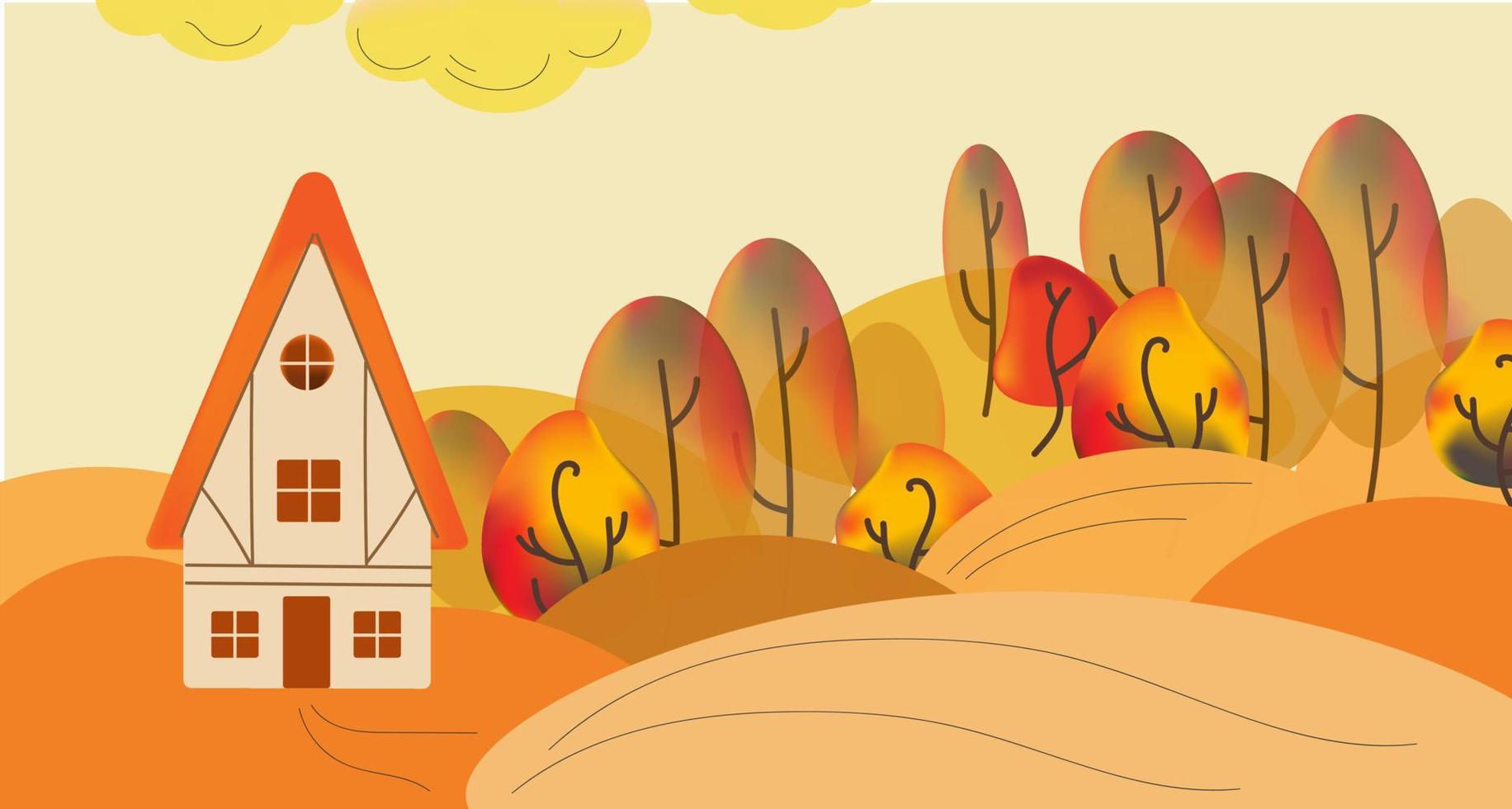 Hello Autumn, Abstract fall banner, Vector illustration of horizontal banner of autumn landscape