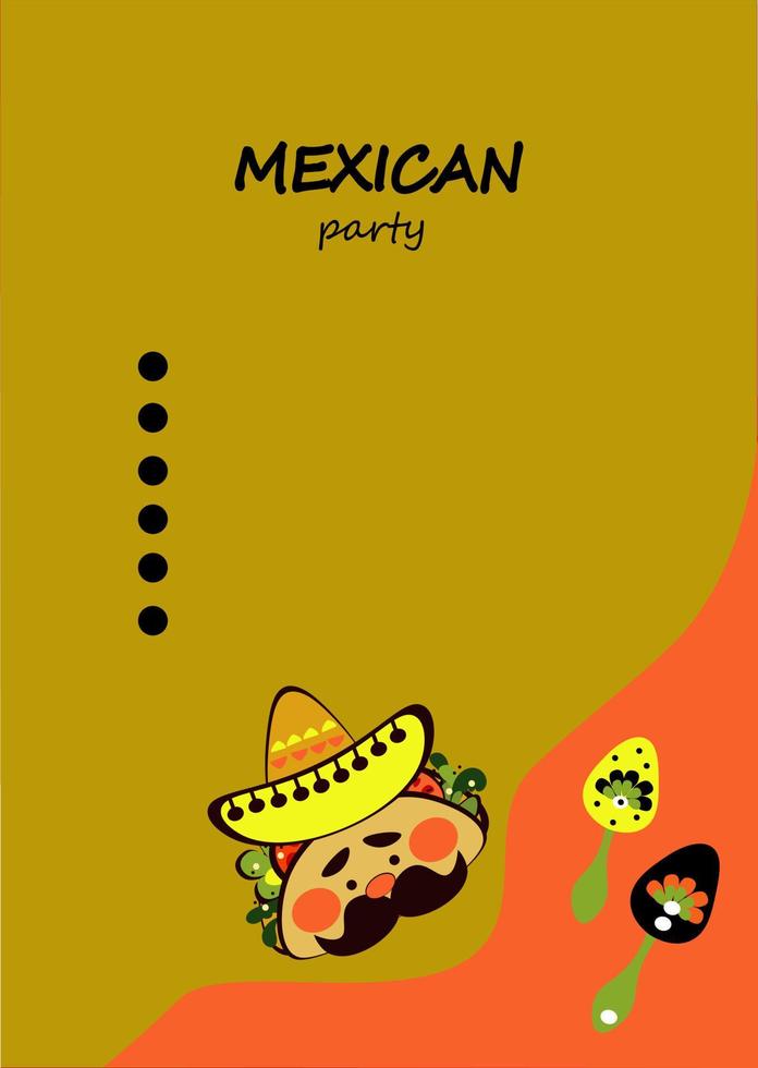 fiesta de menú infantil mexicano, garabato de sombrero de personaje, comida tradicional mexicana, ilustración de vector de estilo de boceto de garabato sobre fondo blanco