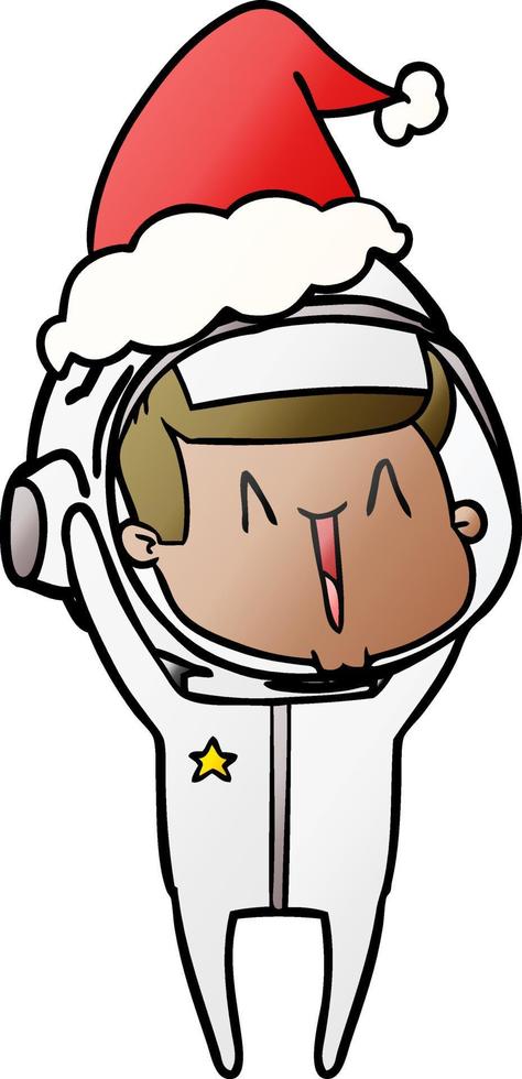 happy gradient cartoon of a astronaut wearing santa hat vector