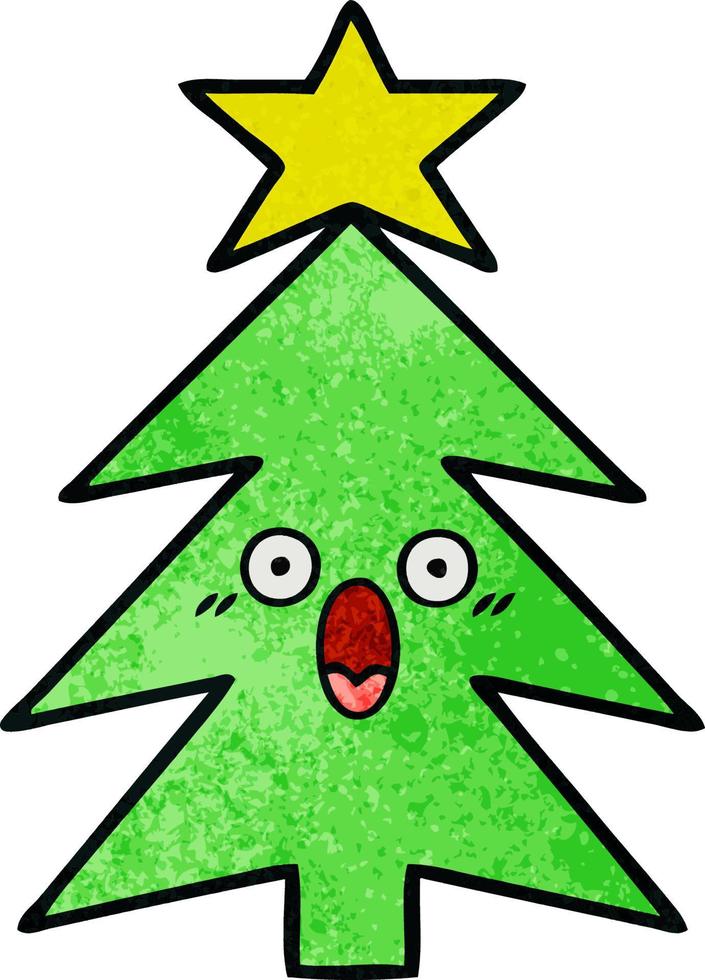 retro grunge texture cartoon christmas tree vector