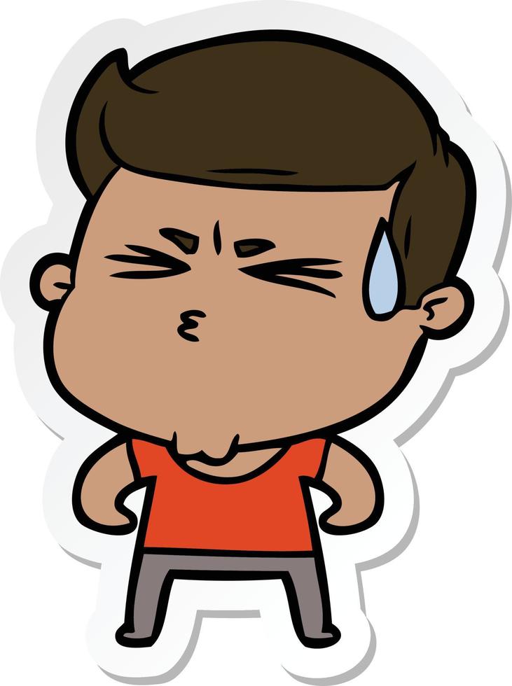 sticker of a cartoon man sweating vector