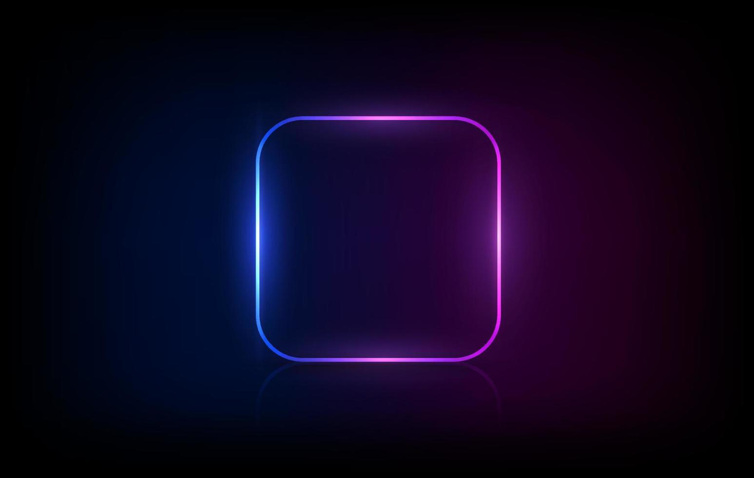 Neon rounded square frame with shining effects on dark background. Empty glowing techno backdrop. Vector illustration.