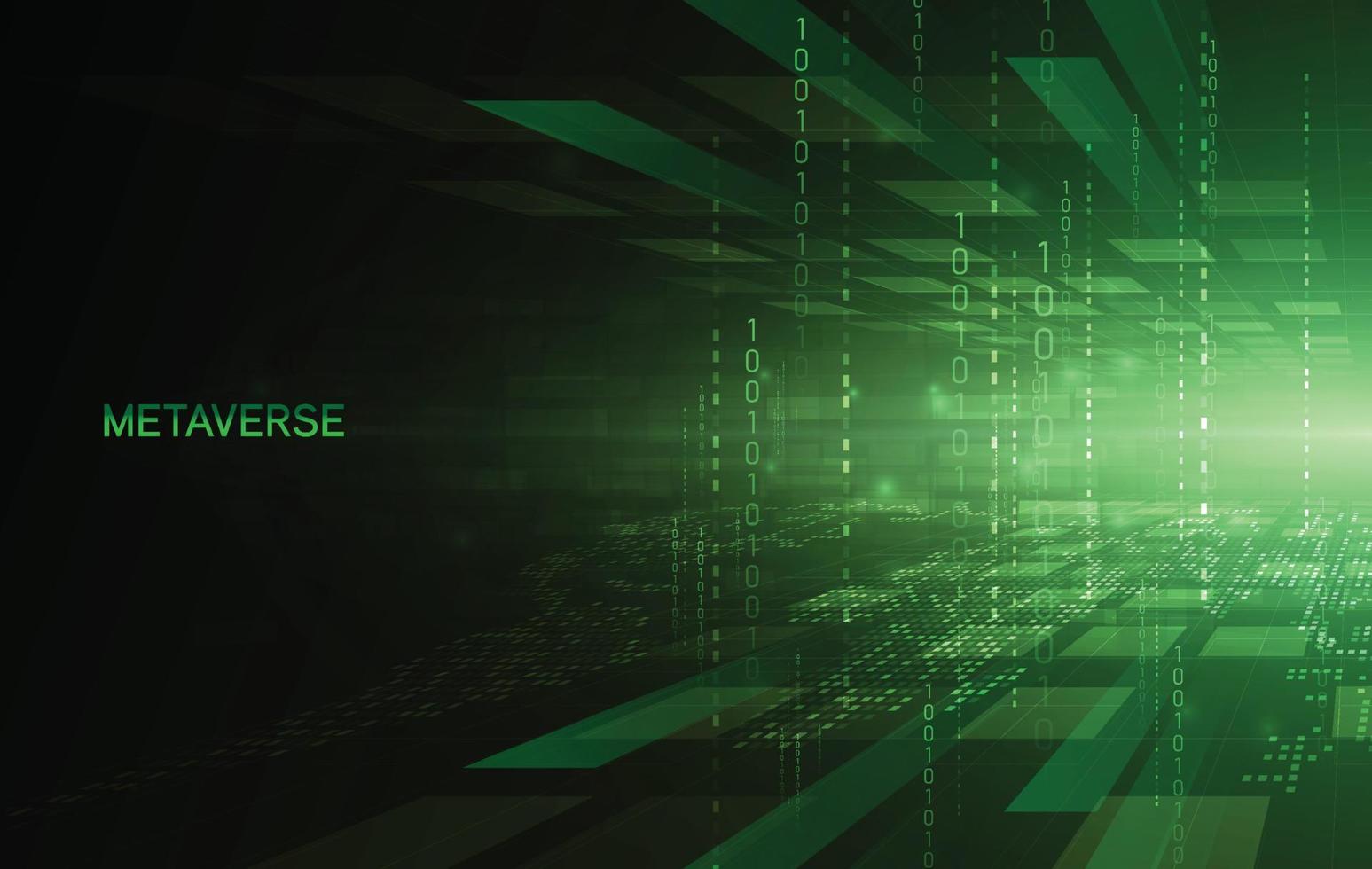 Metaverse, virtual reality, augmented reality and blockchain technology, user interface 3D experience. Word metaverse with world map globe in futuristic environment background. vector