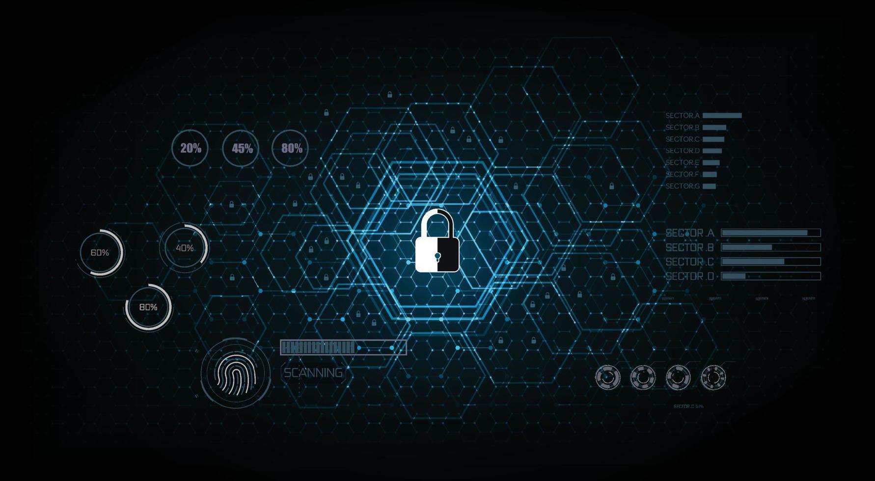 Cyber security and data protection information privacy internet technology show padlock protecting business and financial data. vector