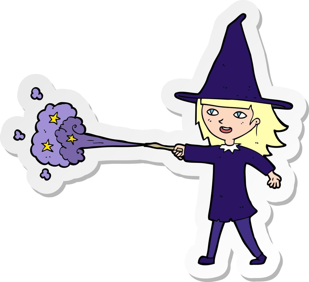 sticker of a cartoon witch girl casting spell vector