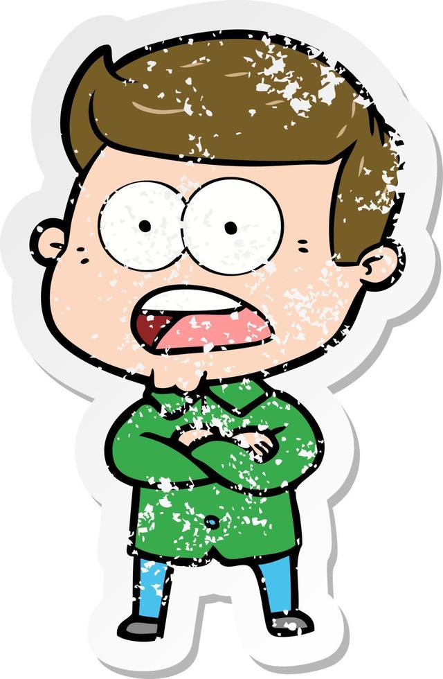 distressed sticker of a cartoon shocked man vector