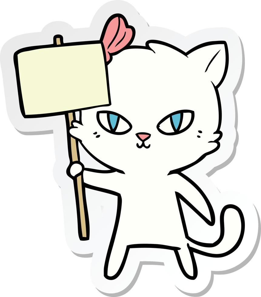 sticker of a cute cartoon cat with protest sign vector