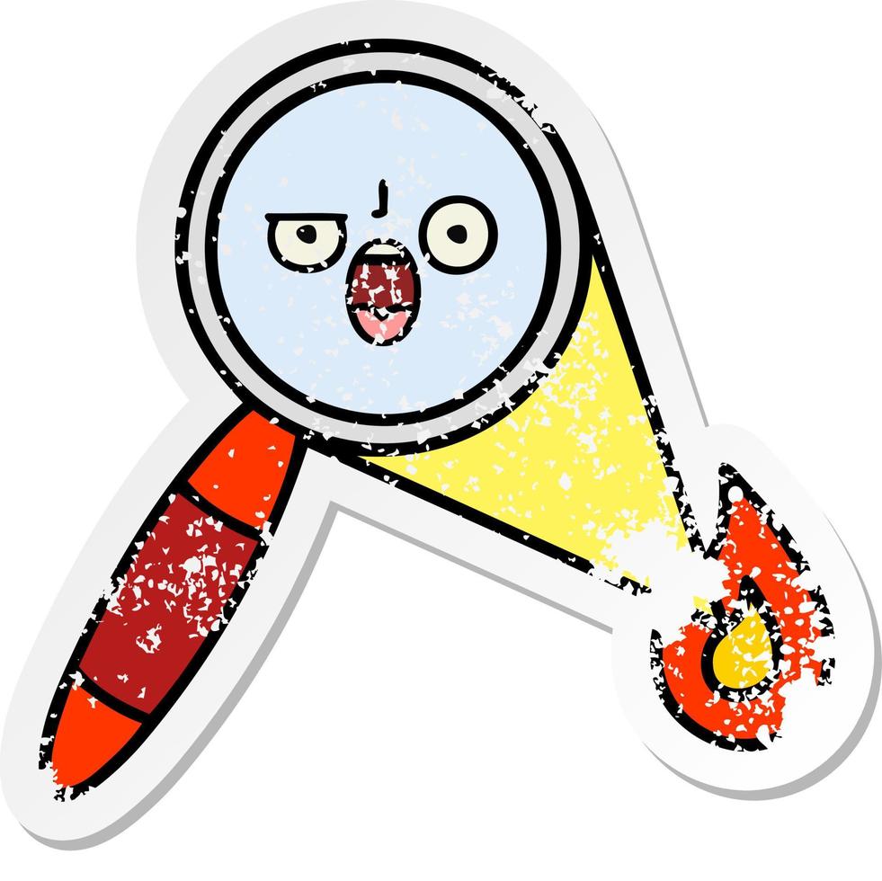 distressed sticker of a cute cartoon magnifying glass vector