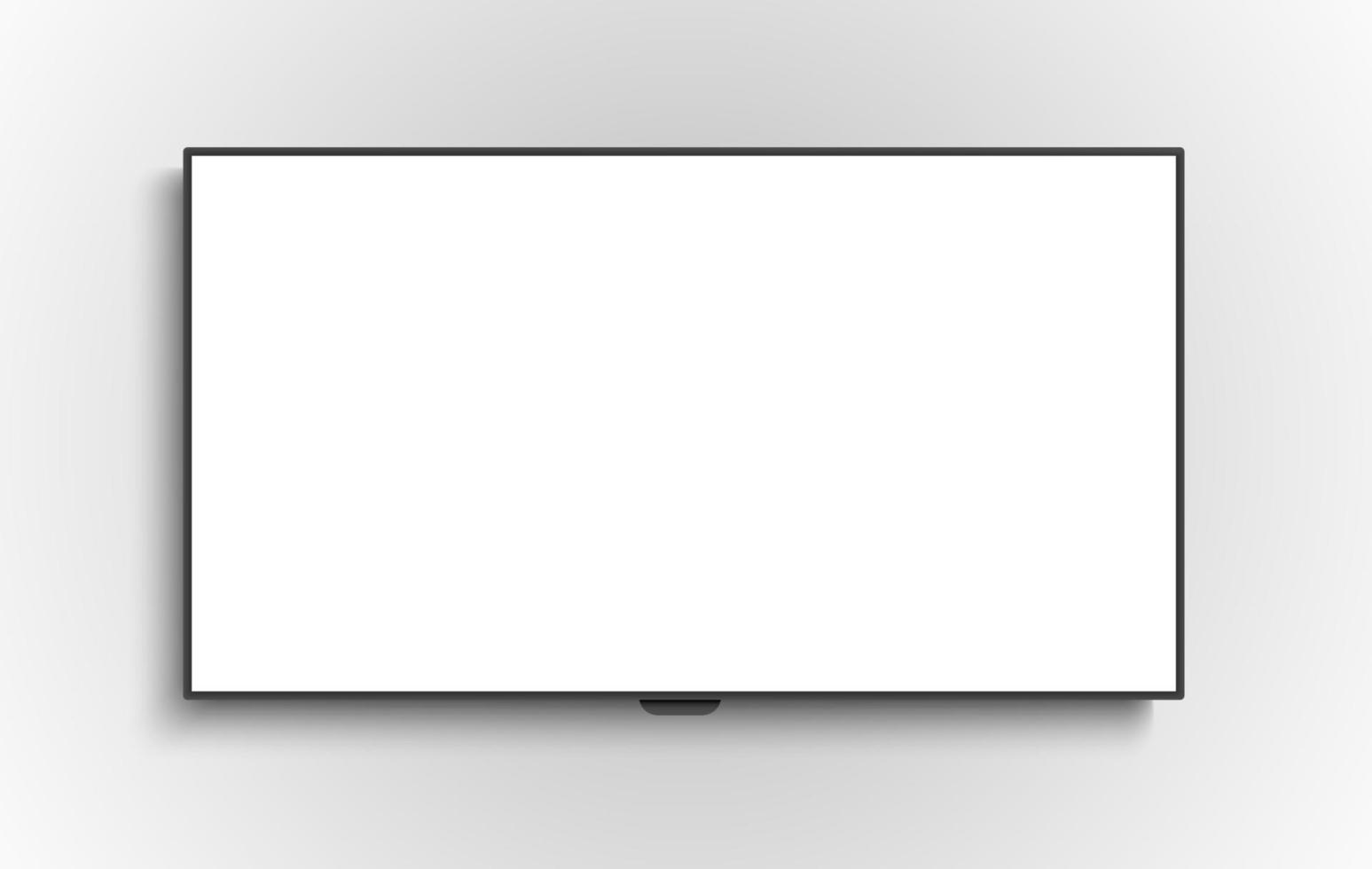 4K TV flat screen lcd or oled, plasma, realistic illustration, White blank monitor mockup. wide flatscreen monitor hanging on the wall vector