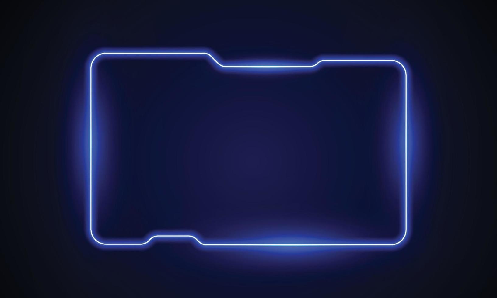 Neon double frame with shining effects on dark background. Empty glowing techno backdrop. Vector illustration.