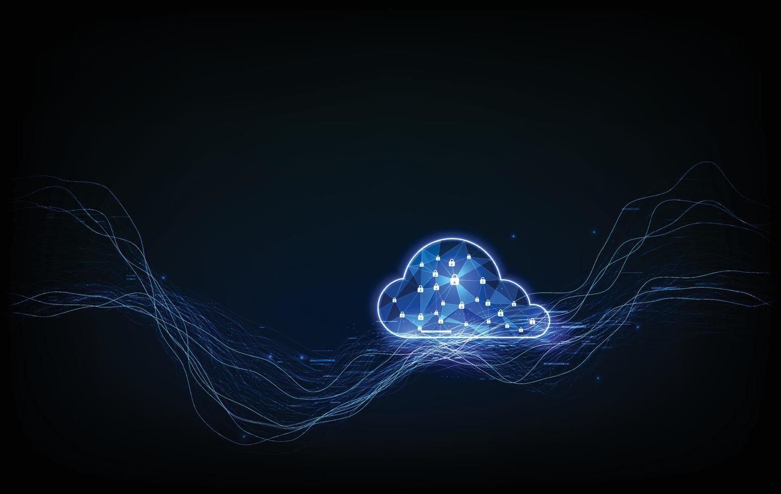 Cloud technology. Polygonal wireframe cloud storage sign with on dark