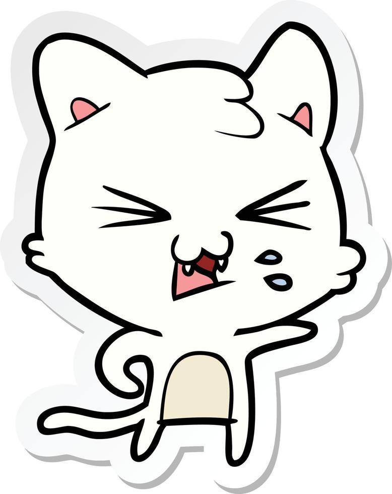 sticker of a cartoon hissing cat vector