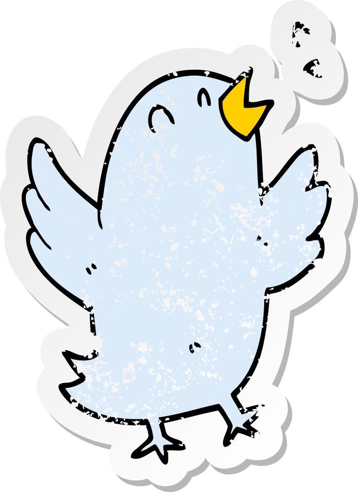 distressed sticker of a cartoon bird singing vector