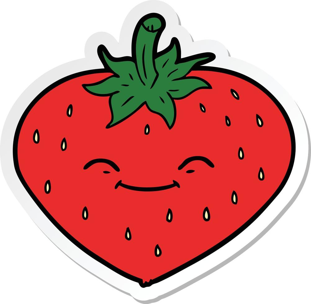 sticker of a cartoon strawberry vector