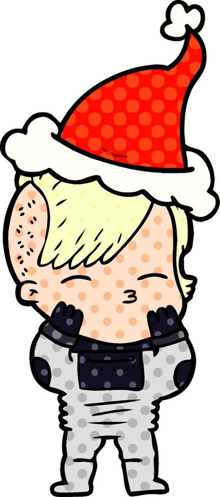 comic book style illustration of a girl wearing futuristic clothes wearing santa hat vector