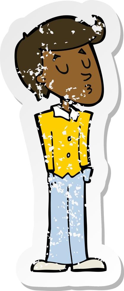 retro distressed sticker of a cartoon calm man vector