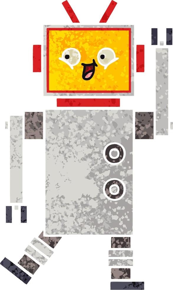 retro illustration style cartoon robot vector