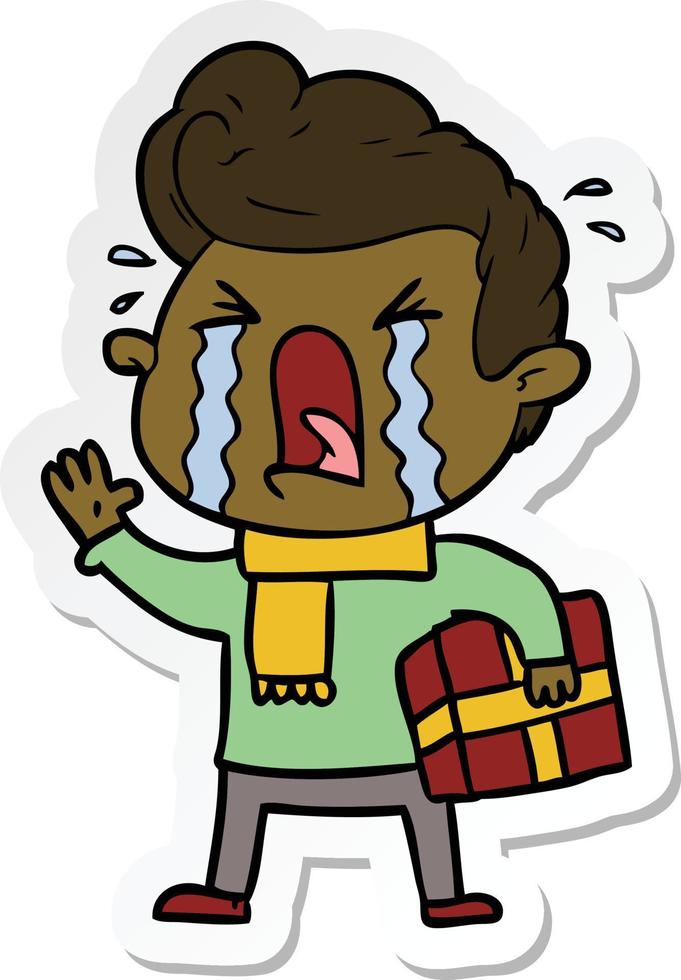 sticker of a cartoon crying man vector