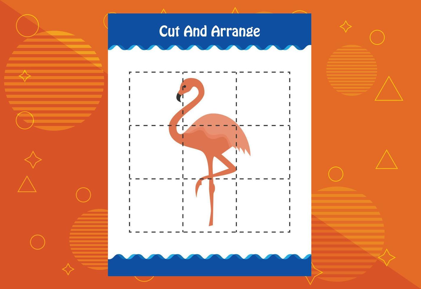 Cut and arrange with a bird worksheet for kids. Educational game for children vector