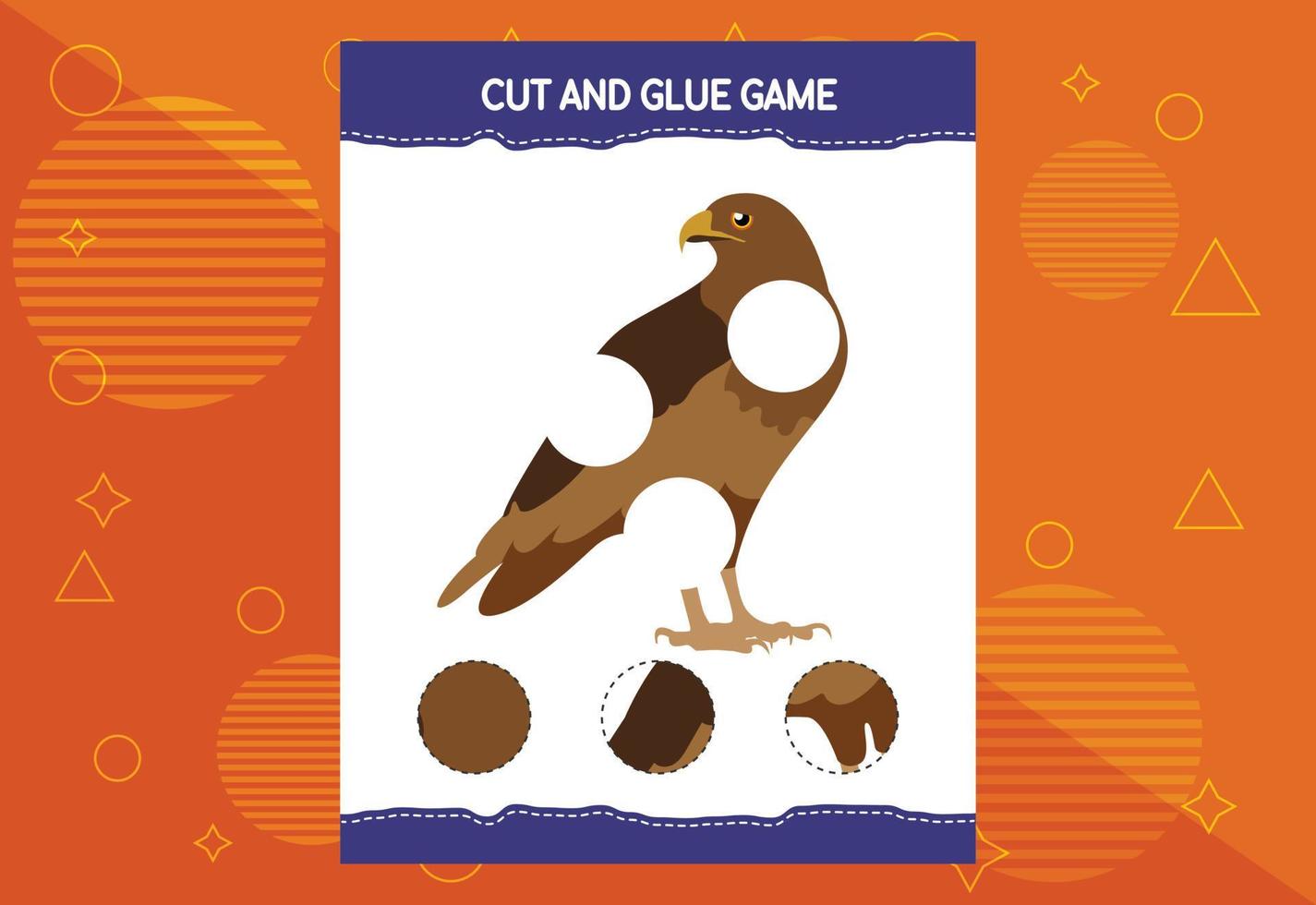 Cut and glue game for kids with birds. Cutting practice for preschoolers. Education worksheet. vector