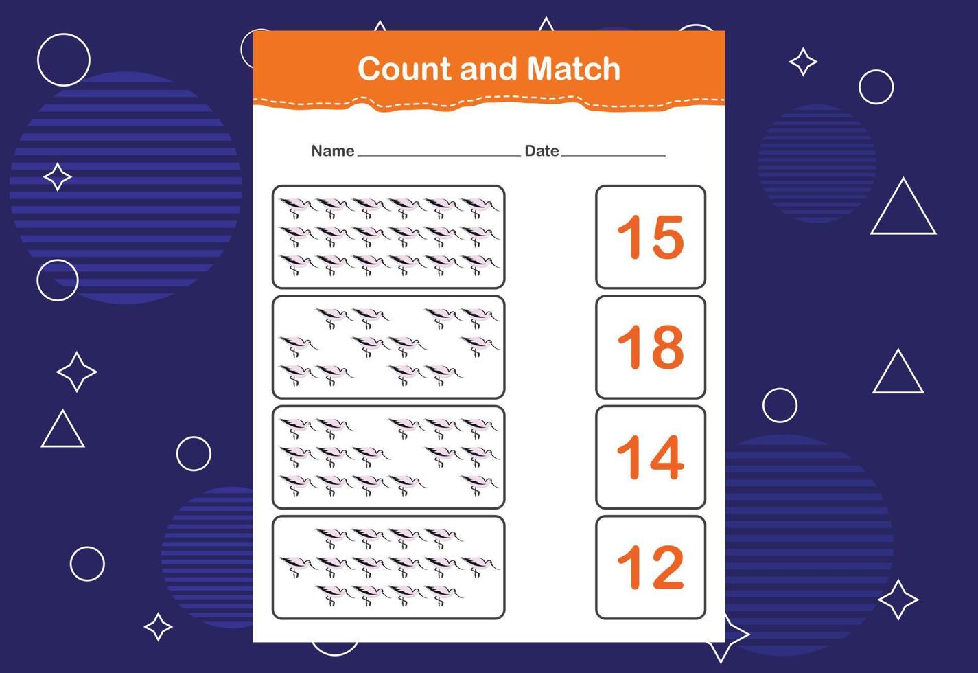Count and match with the correct number. Count how many birds and choose the correct number vector