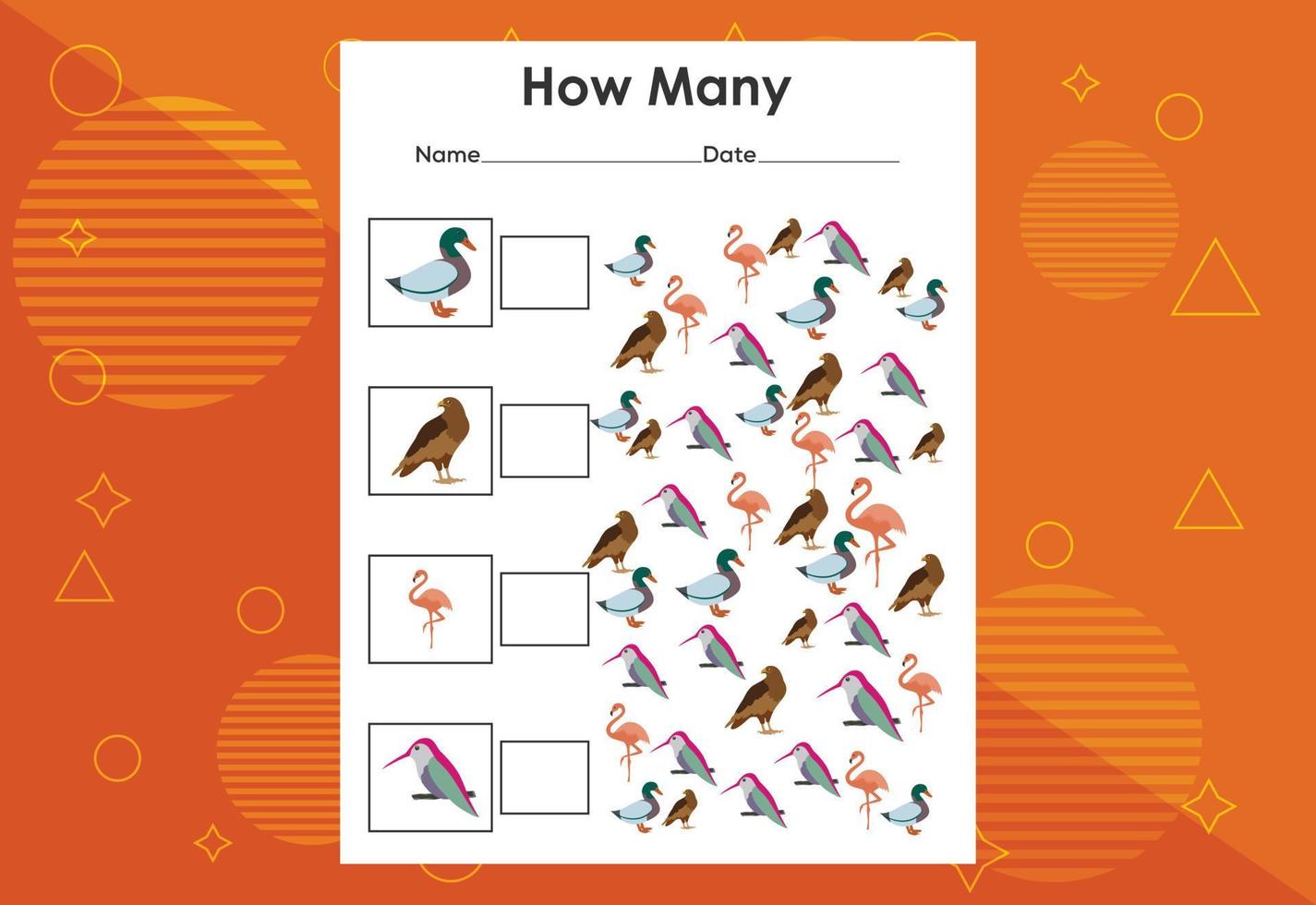 How many bird tasks. Educational children's game worksheet vector