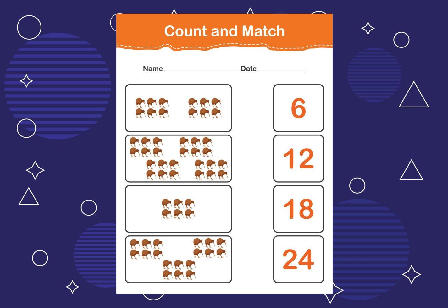 Count and match with the correct number. Count how many birds and choose the correct number vector