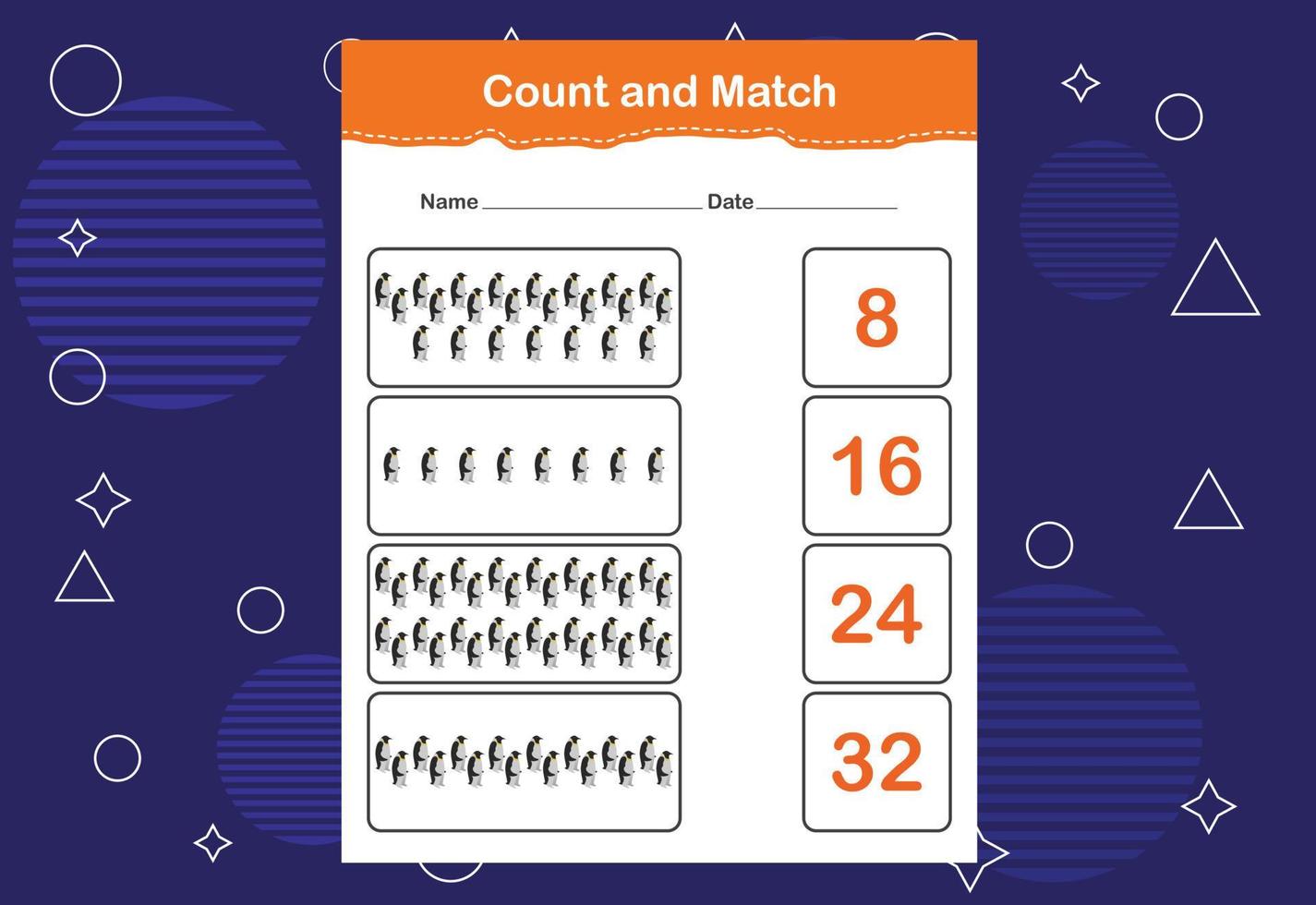 Count and match with the correct number. Count how many birds and choose the correct number vector