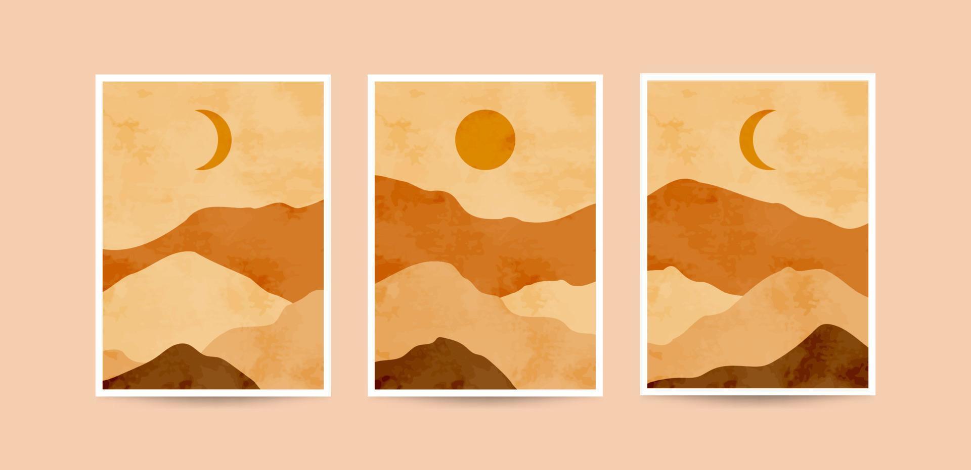 colección de impresión de arte boho estético de paisaje de montaña abstracto. decoración de paredes fondo de diseño plano minimalista de mediados de siglo. vector