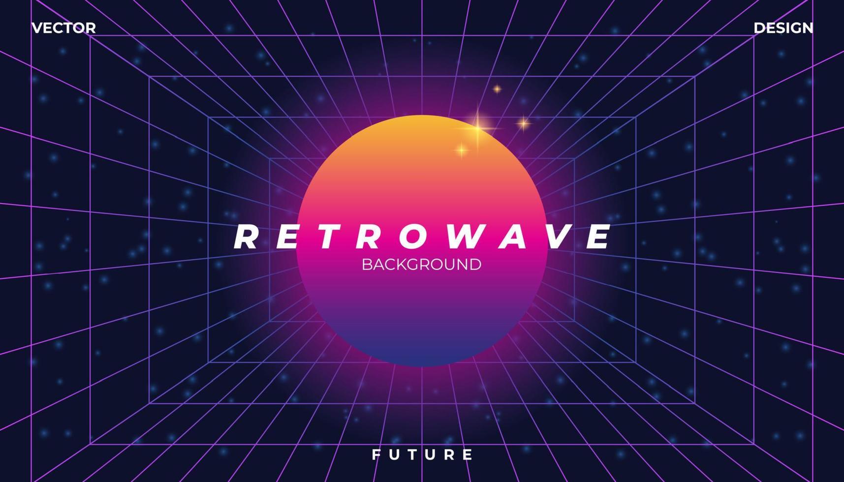 Background Landscape grid 80s Styled. Synthwave, retrowave, cyber neon. vector