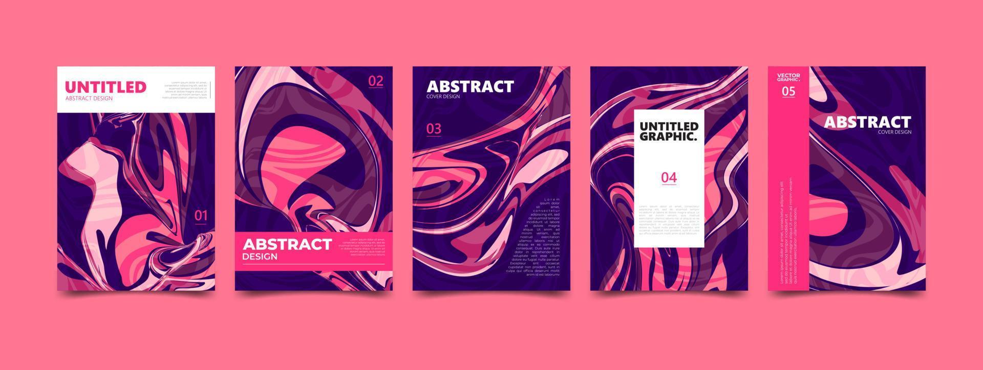 Colorful violet pink abstract fluid background. Dynamic liquid marble wave texture. Modern cover poster template set. vector