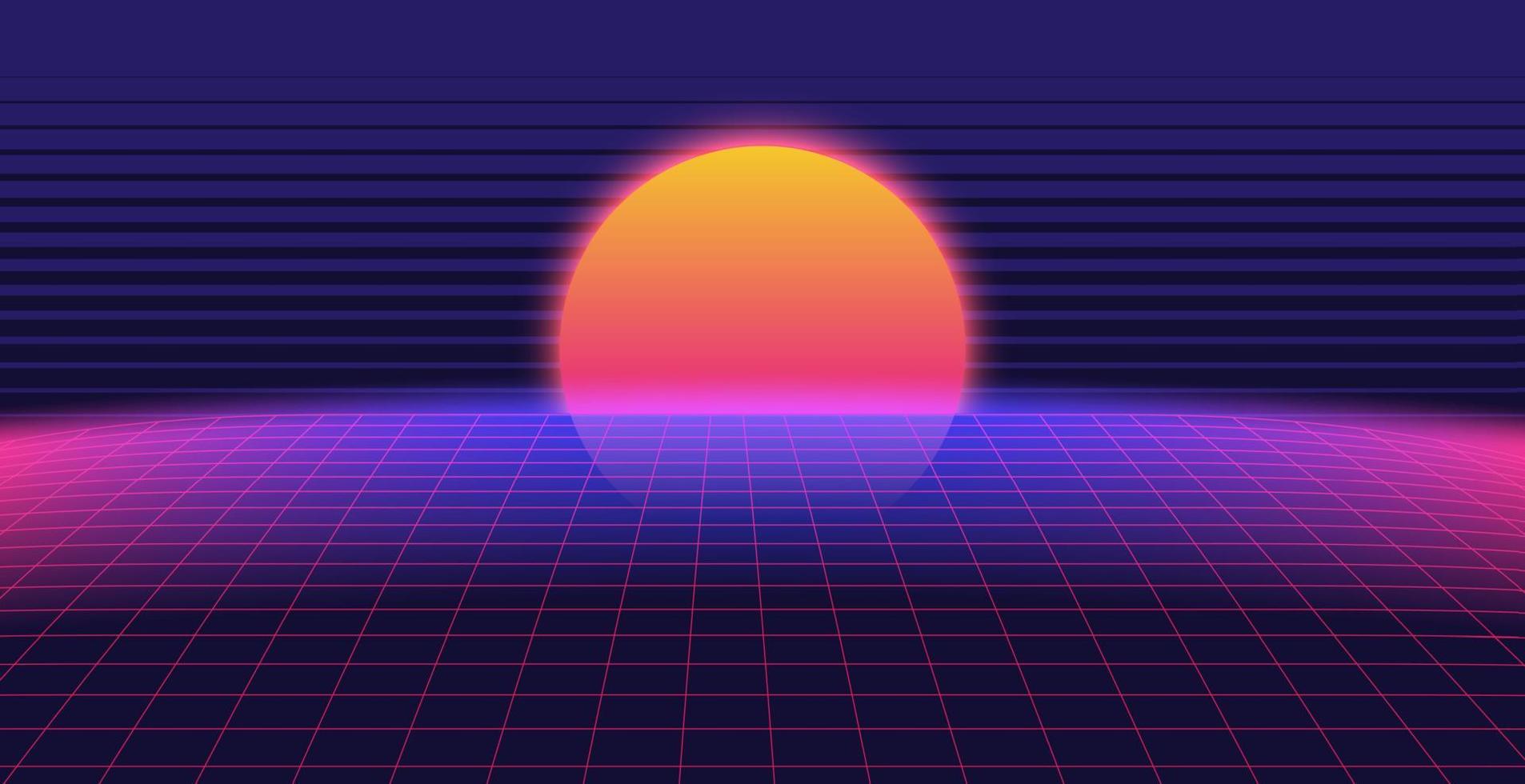 rejilla de paisaje de fondo estilo años 80. Synthwave, diseño de papel tapiz de microondas. vector