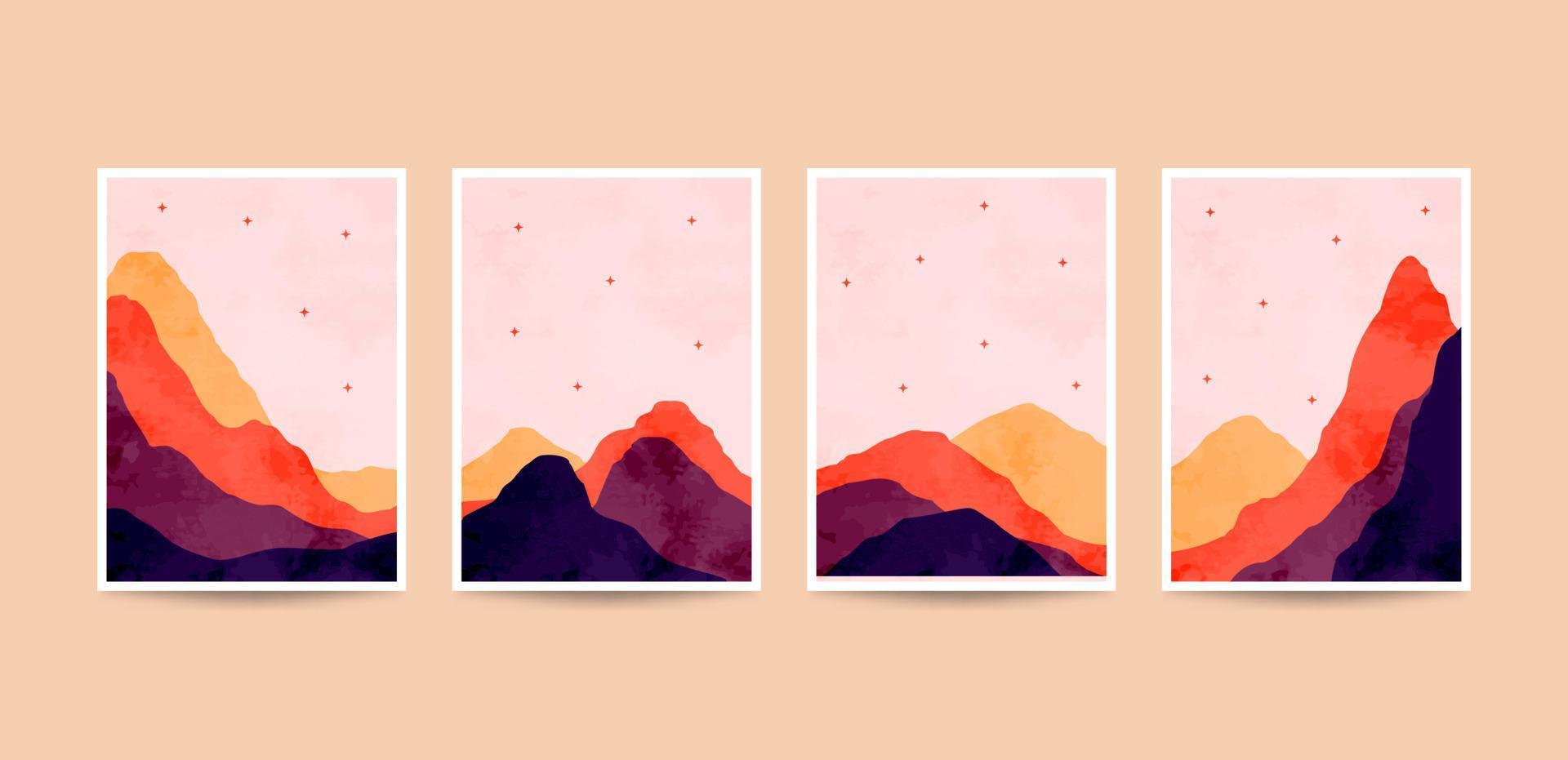 colección de impresión de arte boho estético de paisaje abstracto. decoración de paredes fondo de diseño plano minimalista de mediados de siglo. vector