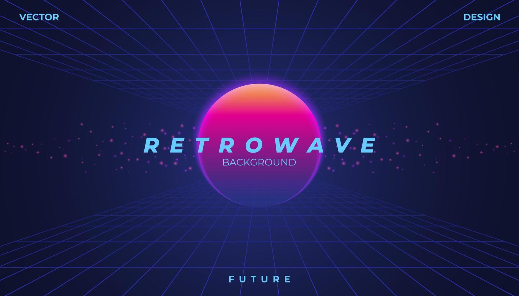 Retro background 80s Landscape Grid. Synthwave, retrowave, cyber neon. vector