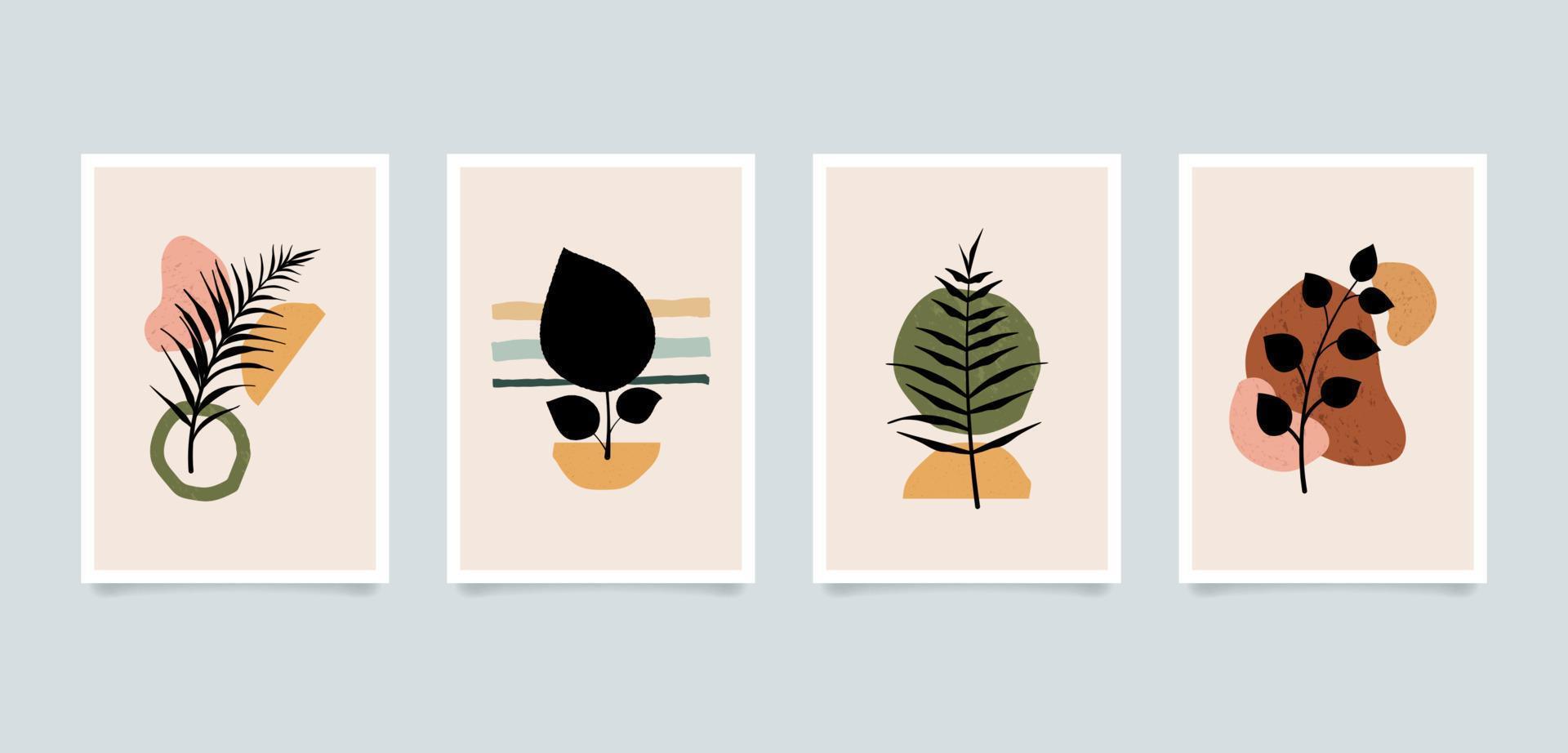 Modern aesthetic minimalist abstract plants illustrations. Contemporary composition wall decor art posters collection. vector