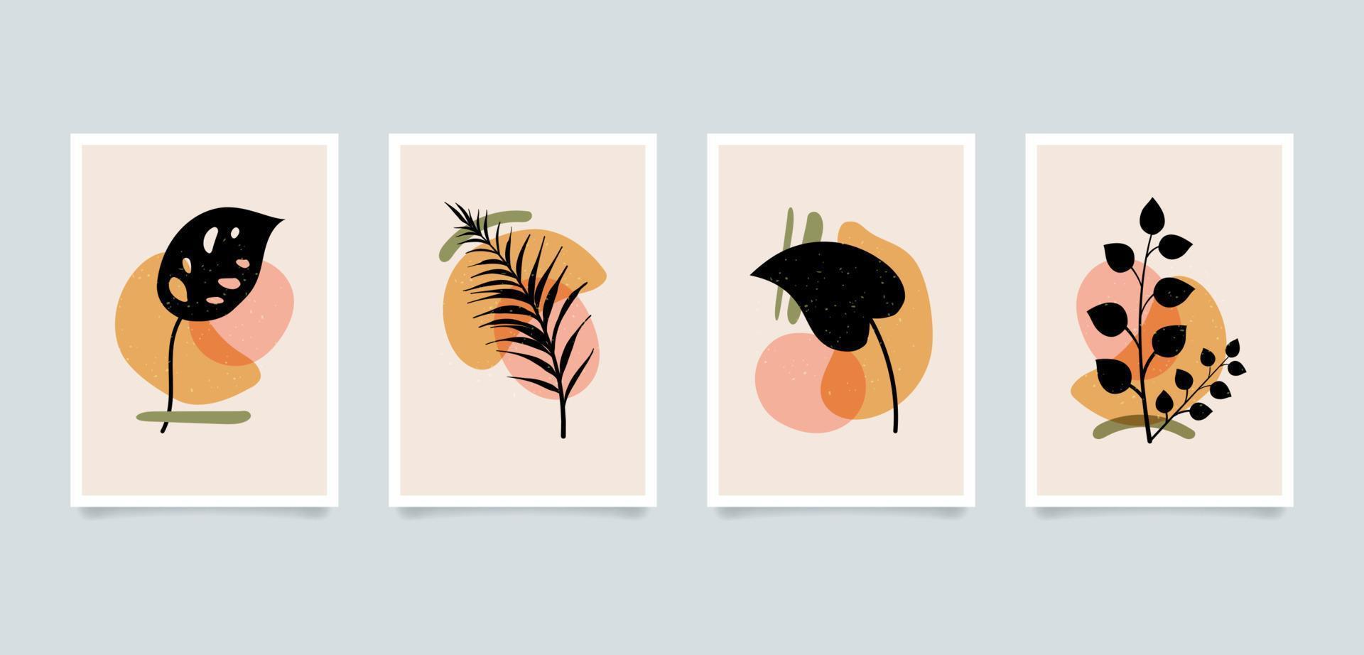 Modern aesthetic minimalist abstract plants illustrations. Contemporary composition wall decor art posters collection. vector