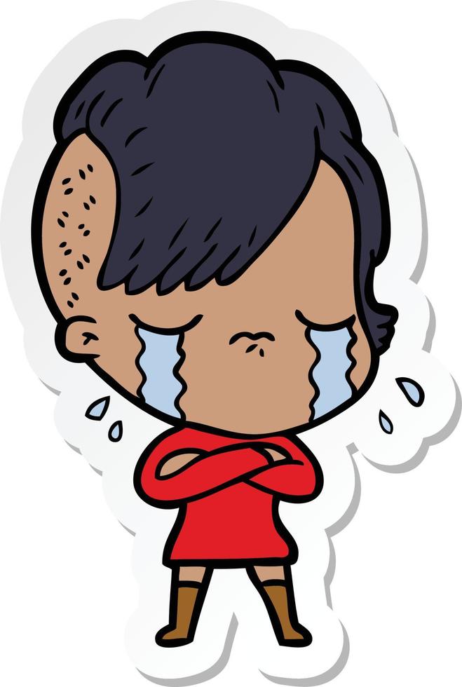 sticker of a cartoon crying girl vector
