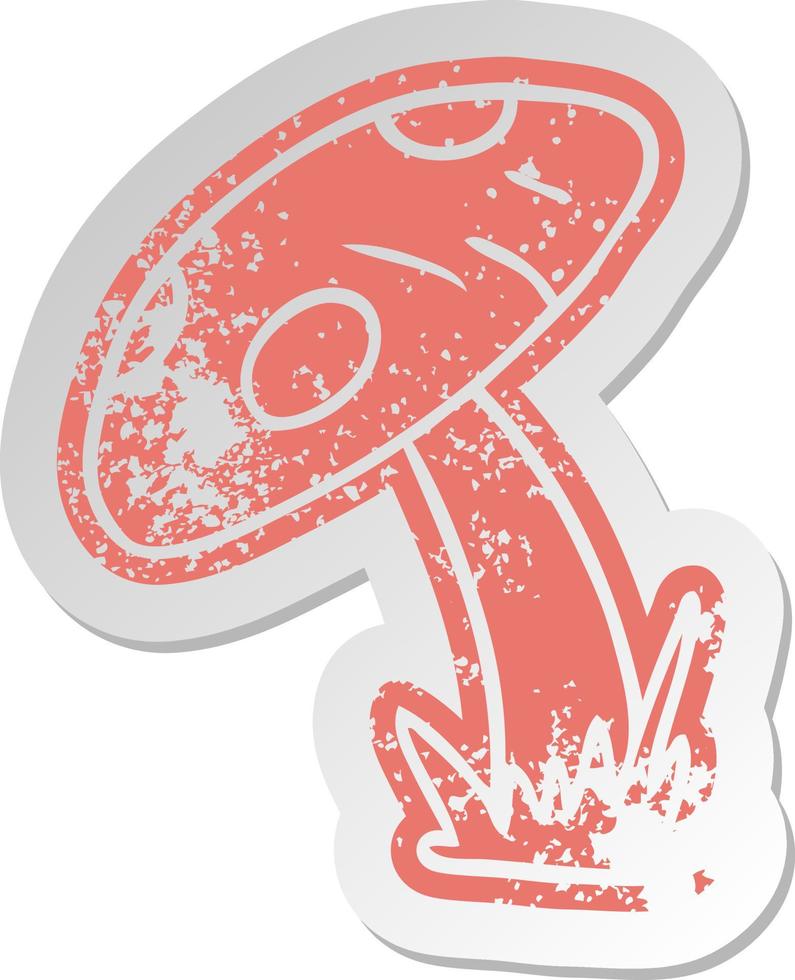distressed old sticker of a toad stool vector