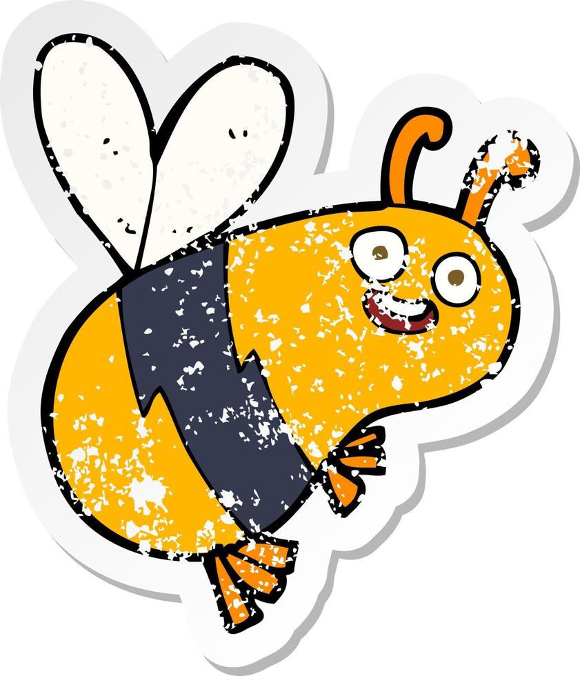 retro distressed sticker of a funny cartoon bee vector