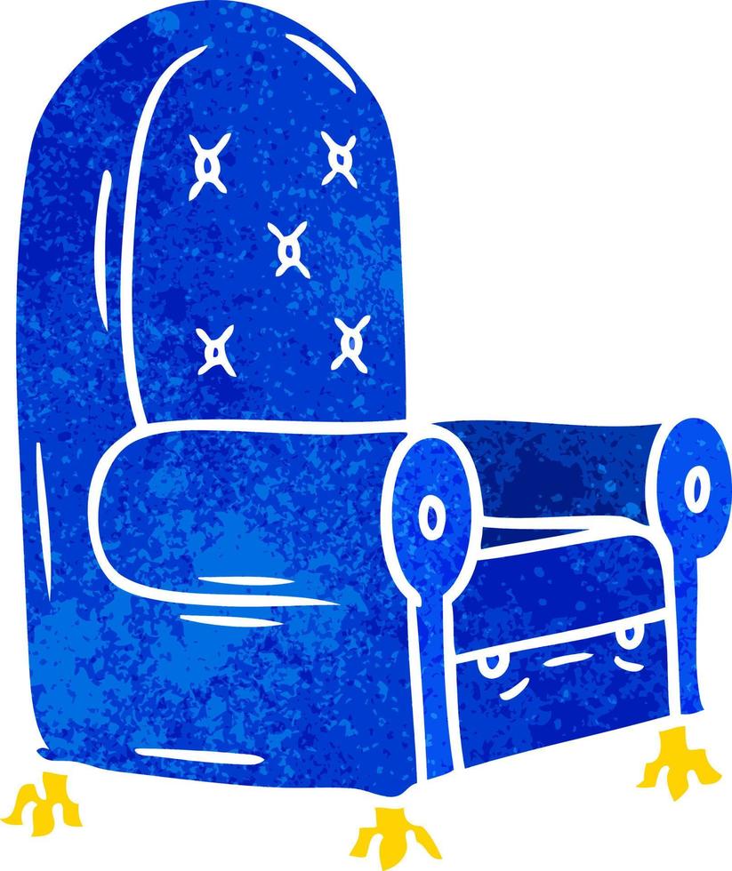 retro cartoon doodle of a blue arm chair vector